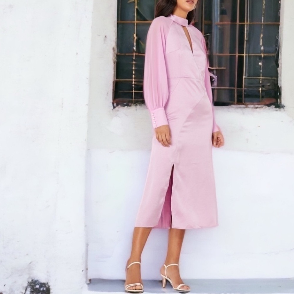 NWT Anthropologie Foxiedox Dress Halter Midi Pink Orchid in satin Sz L